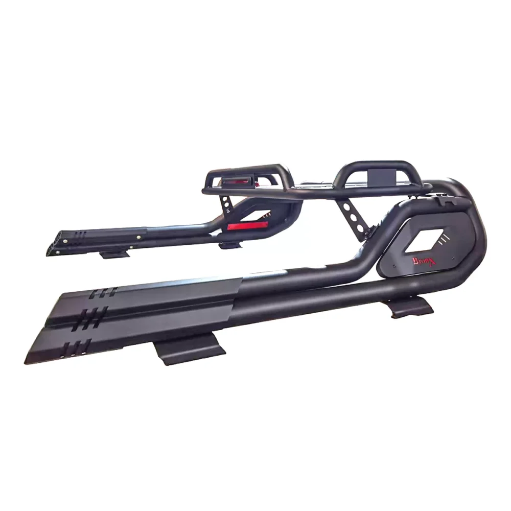 ROLL BAR BRONX F21 NEGRO PASAMANOS DOBLE TUBO CON CANASTILLA Y STOP PARA HILUX, NP-300, RANGER, TACOMA, S-10, L-200 Y COLORADO
